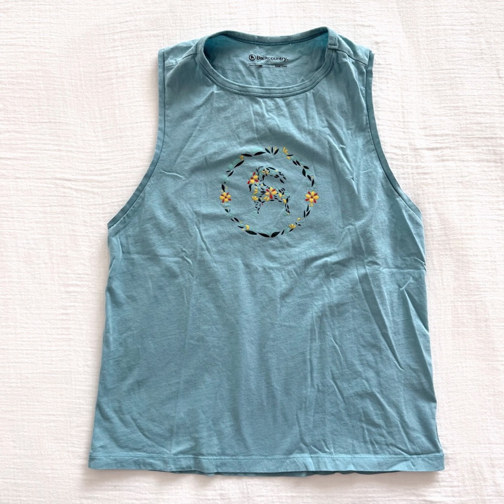 Backcountry Blue Cotton Tank Top w/ floral & Goat Graphic